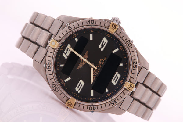 Breitling Aersopace Titanium Gold Model F65362 with Papers Quartz Mens Watch