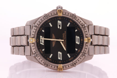 Breitling Aersopace Titanium & Gold Model F65362 with Papers Quartz Mens Watch