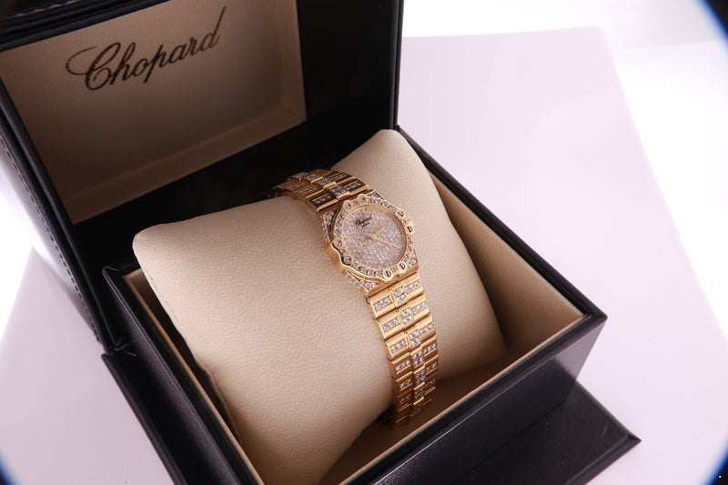 Chopard St Moritz 18 K Yellow Gold Ladies Diamond Watch Model Ref 254037