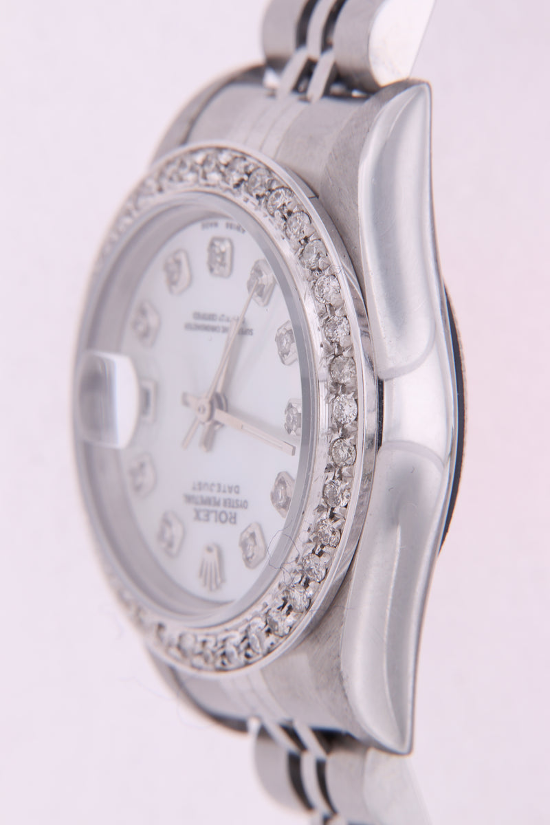 Rolex Datejust Ladies Stainless Steel Pearl Diamond Dial Diamond Bezel