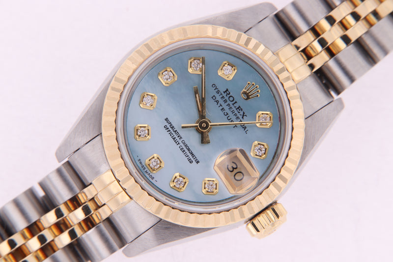 Rolex Datejust Ladies Stainless Steel & Yellow Gold Mother of Pearl Diamond Watch