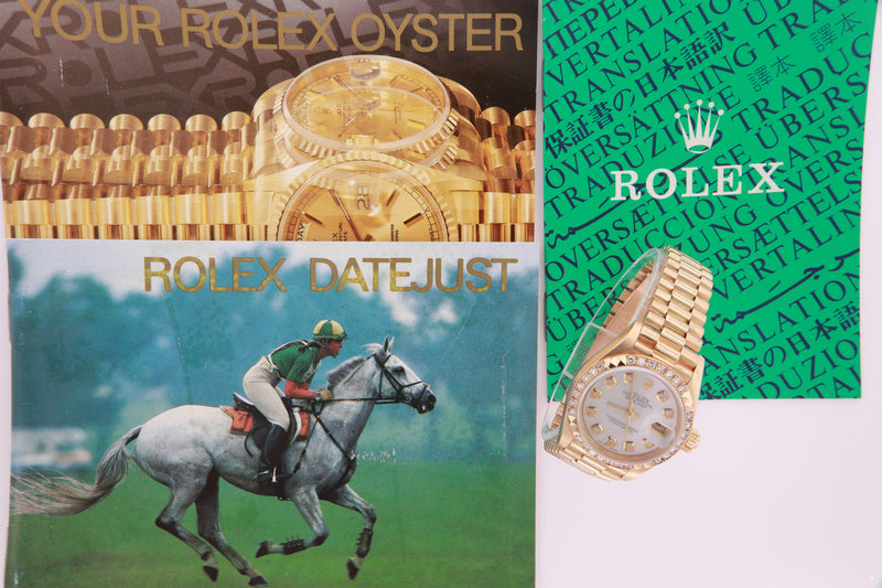 Rolex Datejust Ladies 18K Gold Automatic Mother of Pearl Diamond Dial Watch with Rolex Box 69268