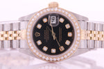 Rolex Datejust Ladies Stainless Steel & Yellow Gold 69173 Diamond Watch Black Factory Diamond Dial