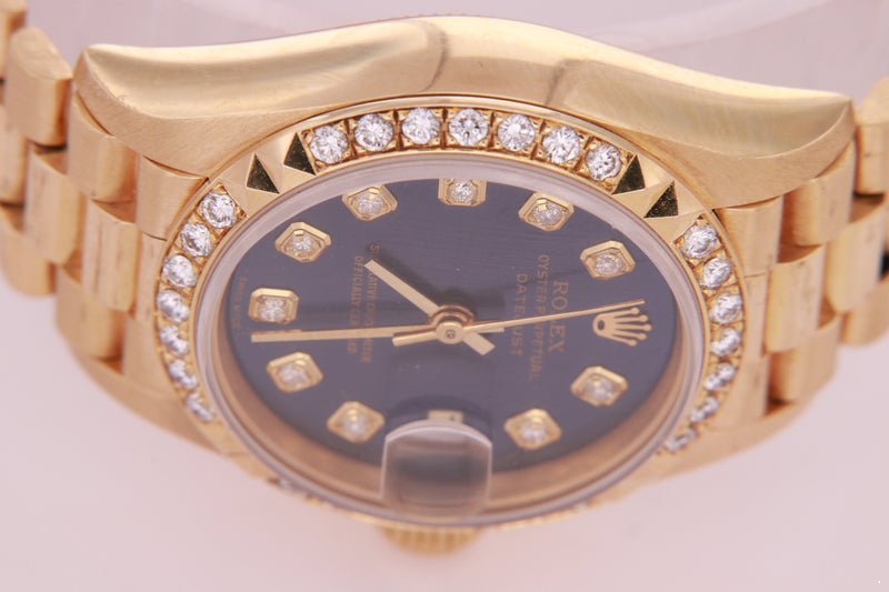 Rolex Datejust Ladies 18K Gold Automatic Blue Diamond Dial Watch with Rolex Box 69268