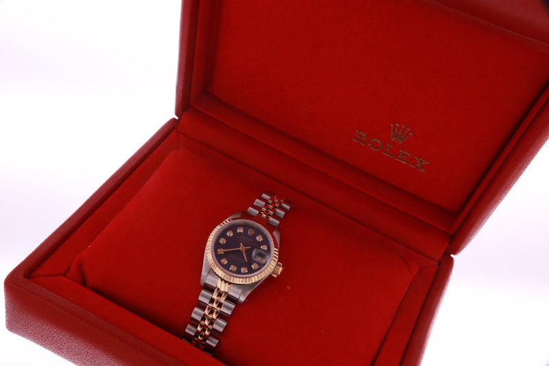 Rolex Datejust Ladies Stainless Steel & Yellow Gold 69173 Diamond Watch Blue  with Papers