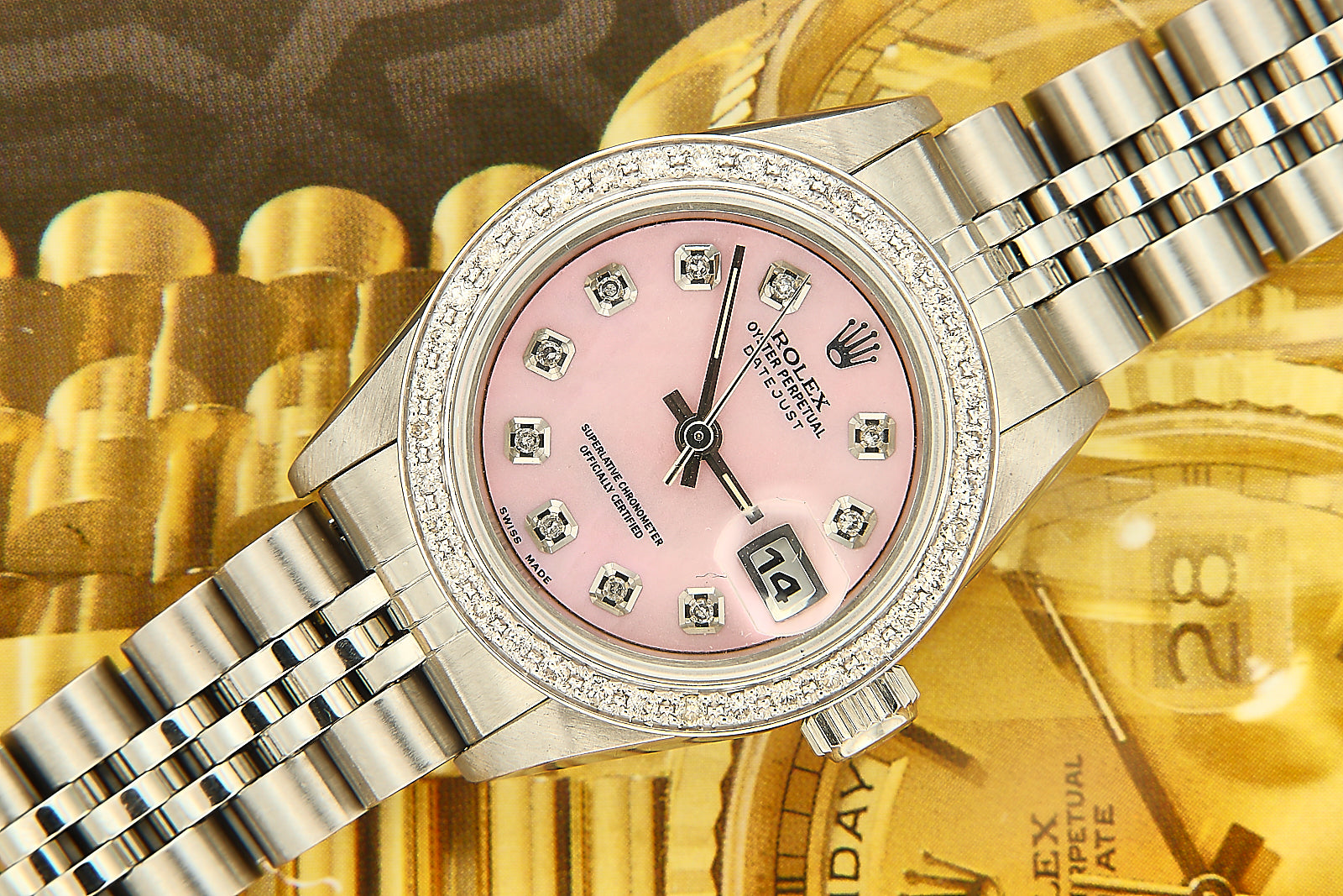 Womens rolex pink face best sale