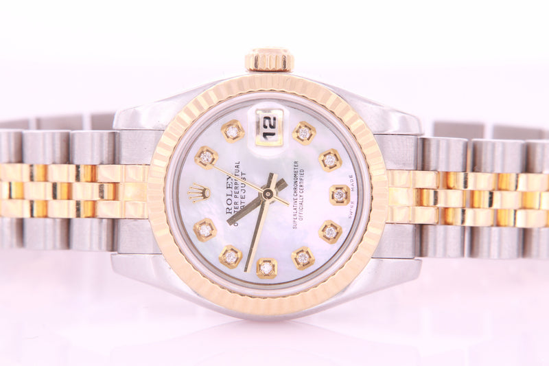 Rolex Datejust Ladies Diamond Watch Stainless Steel and Gold Ref 179173 with Box & Papers