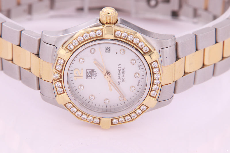 Tag Heuer Aquaracer Stainless Steel and Gold Ladies Diamond Watch WAF1450.BB0825